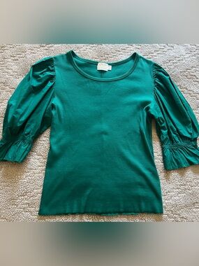 Nation LTD Womens Green Puff-Sleeve Knit Top